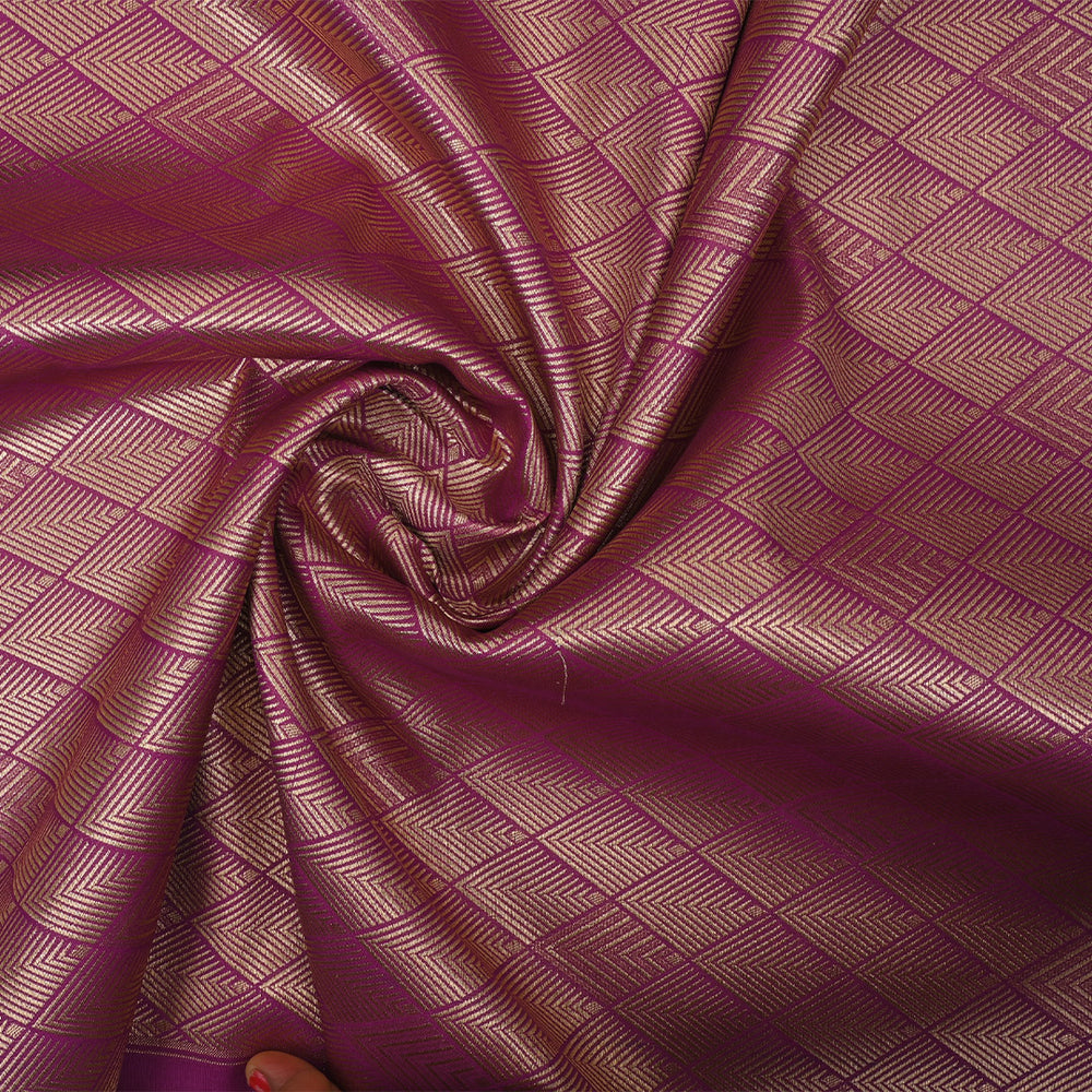 Dark Magenta Banarasi Fabric With Geometrical Weave