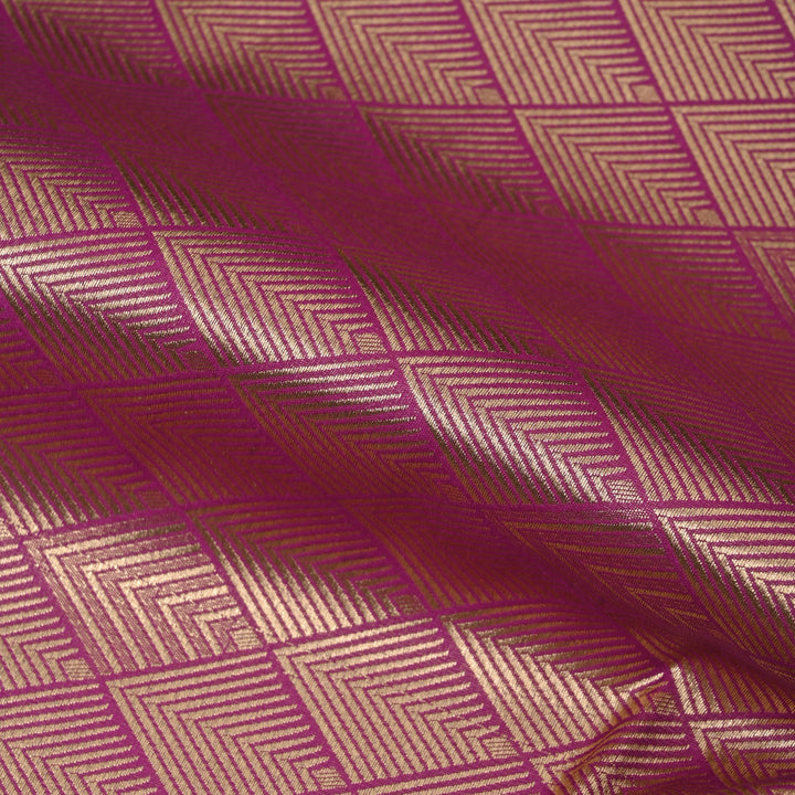 Dark Magenta Banarasi Fabric With Geometrical Weave