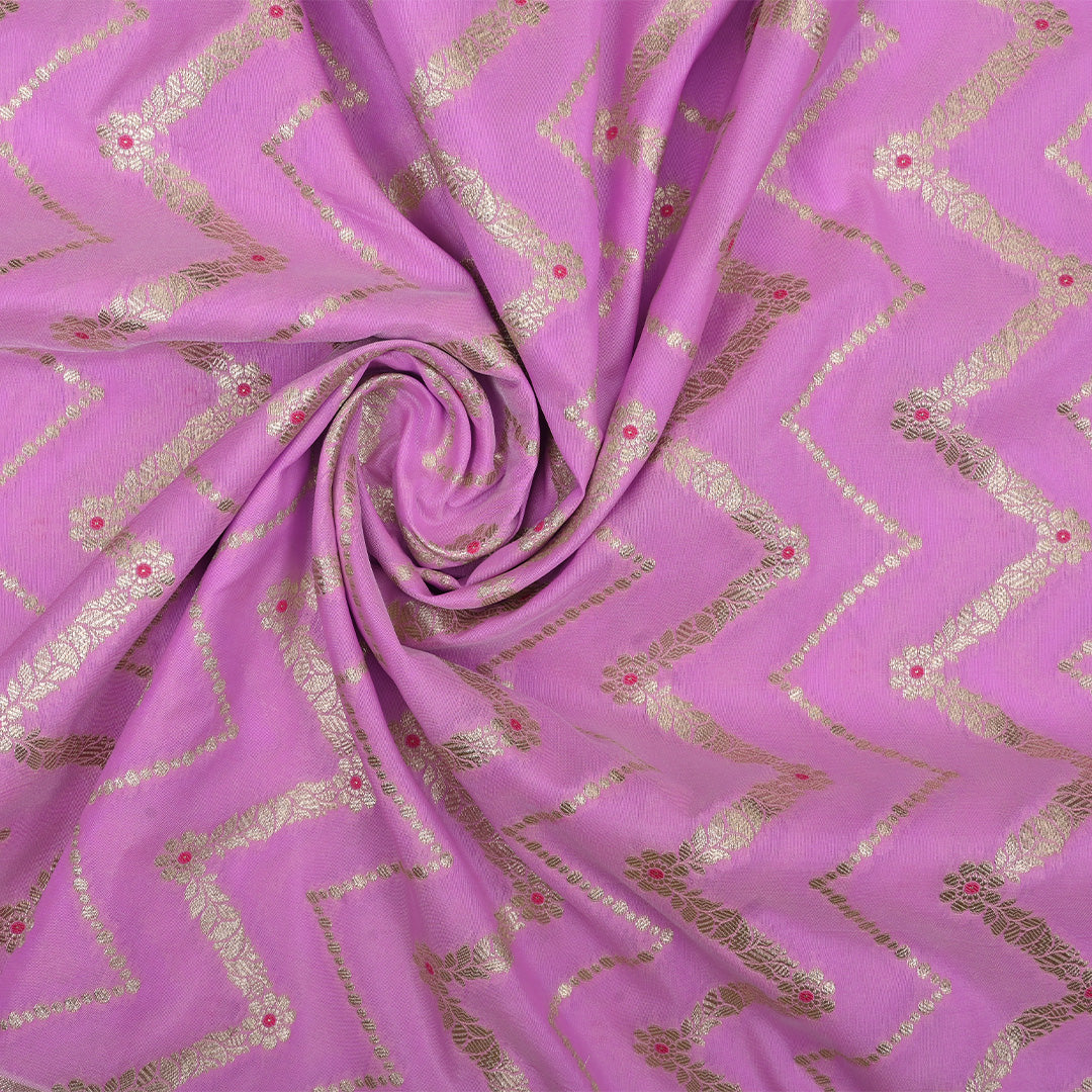 Plum Purple Meenakari Banarasi Fabric With Chevron Pattern