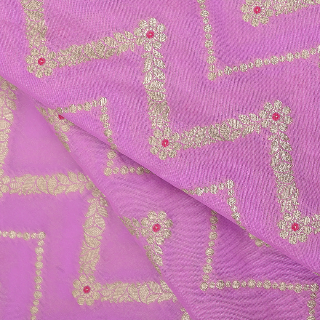 Plum Purple Meenakari Banarasi Fabric With Chevron Pattern