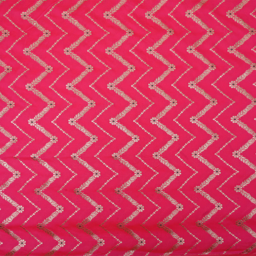 Neon Fuchsia Meenakari Banarasi Fabric With Chevron Pattern