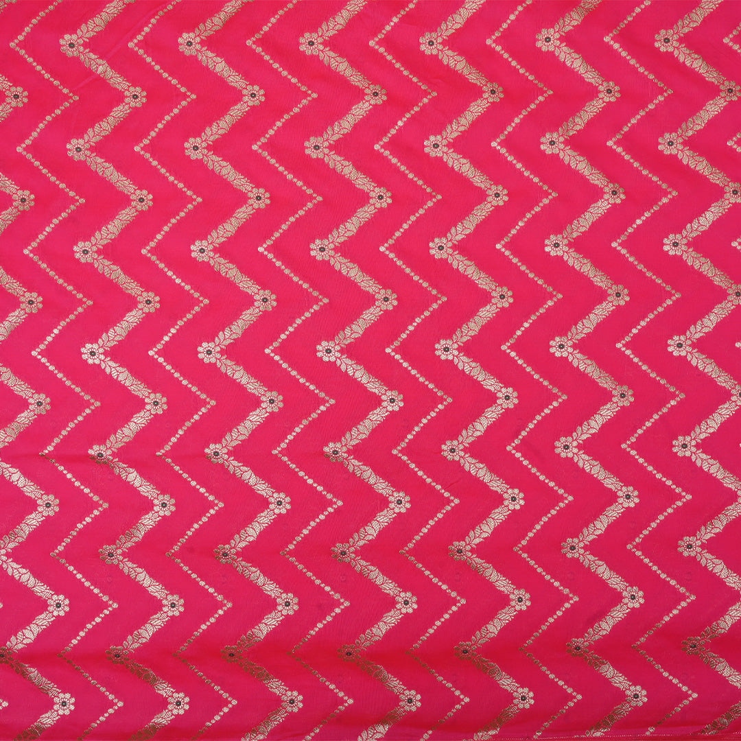 Neon Fuchsia Meenakari Banarasi Fabric With Chevron Pattern
