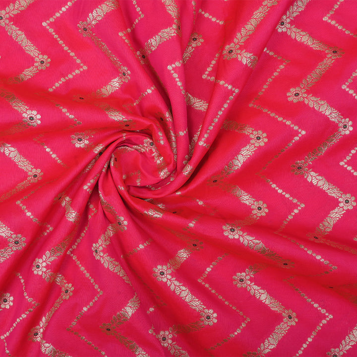 Neon Fuchsia Meenakari Banarasi Fabric With Chevron Pattern