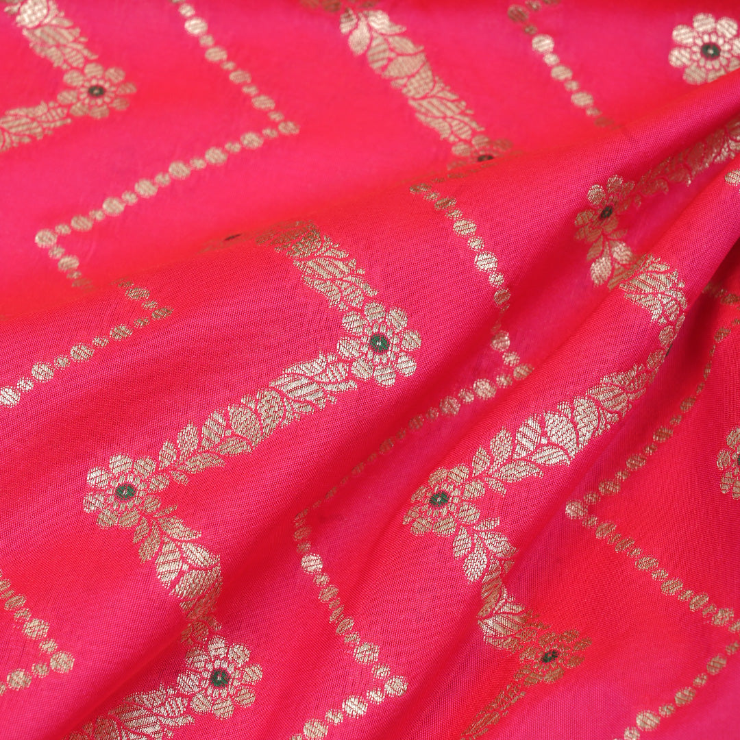 Neon Fuchsia Meenakari Banarasi Fabric With Chevron Pattern