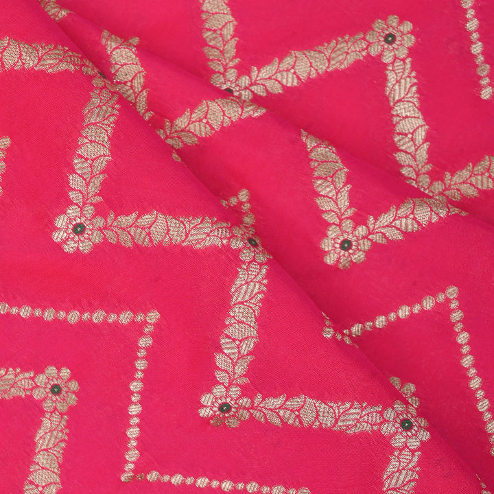 Neon Fuchsia Meenakari Banarasi Fabric With Chevron Pattern