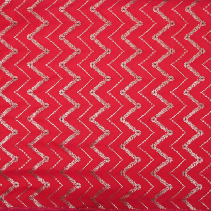 Husker Red Meenakari Banarasi Fabric With Chevron Pattern