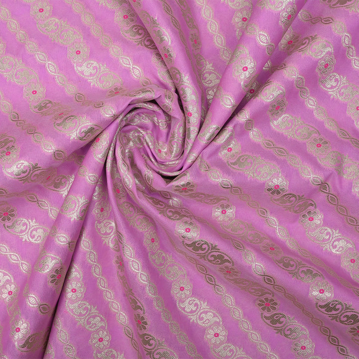 French Mauve Floral Meenakari Banarasi Fabric