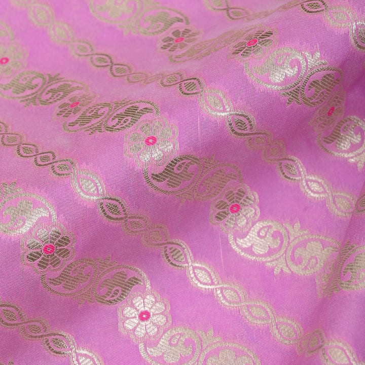 French Mauve Floral Meenakari Banarasi Fabric