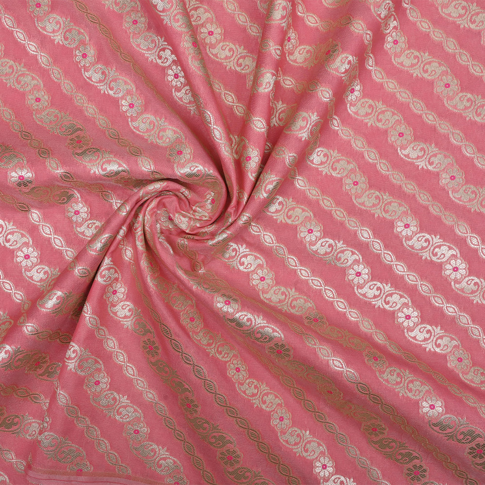 Flamingo Pink Floral Meenakari Banarasi Fabric