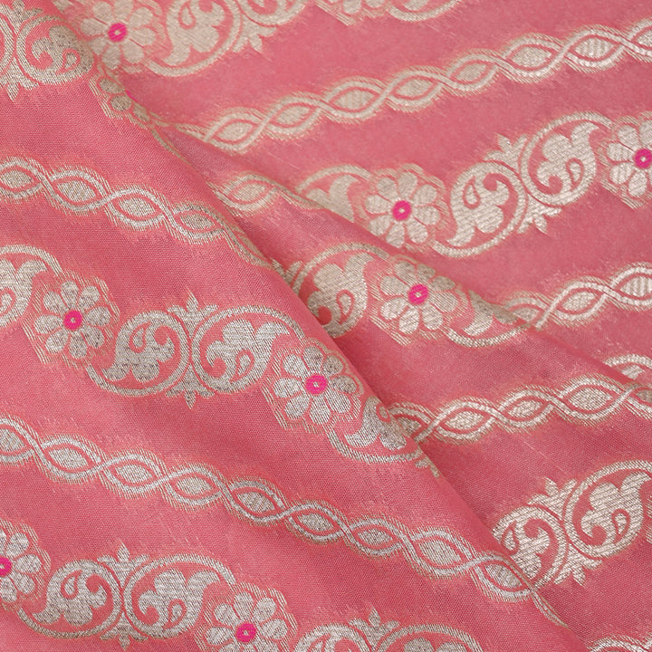 Flamingo Pink Floral Meenakari Banarasi Fabric