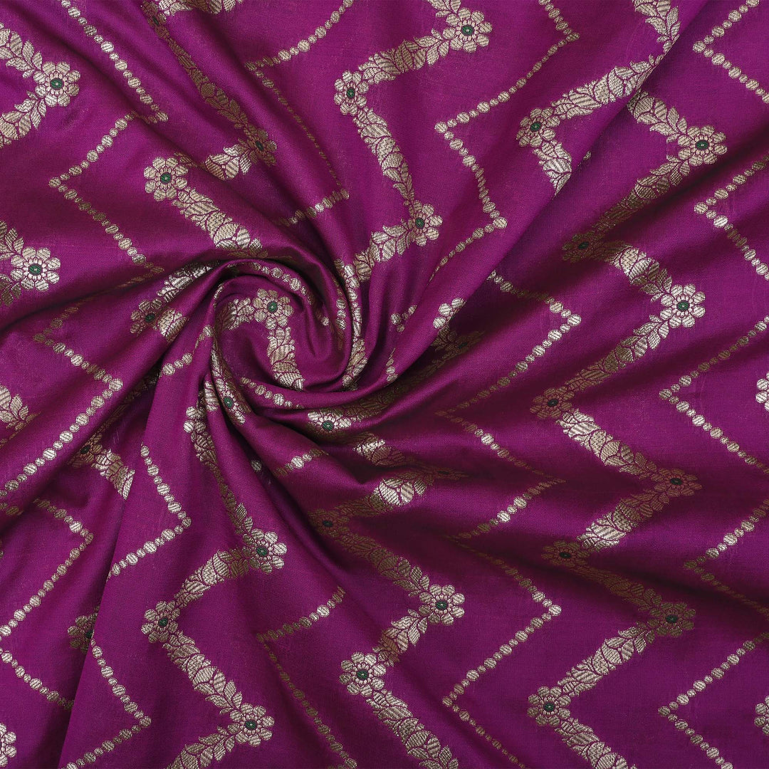 Byzantium Purple Meenakari Banarasi Fabric With Chevron Pattern