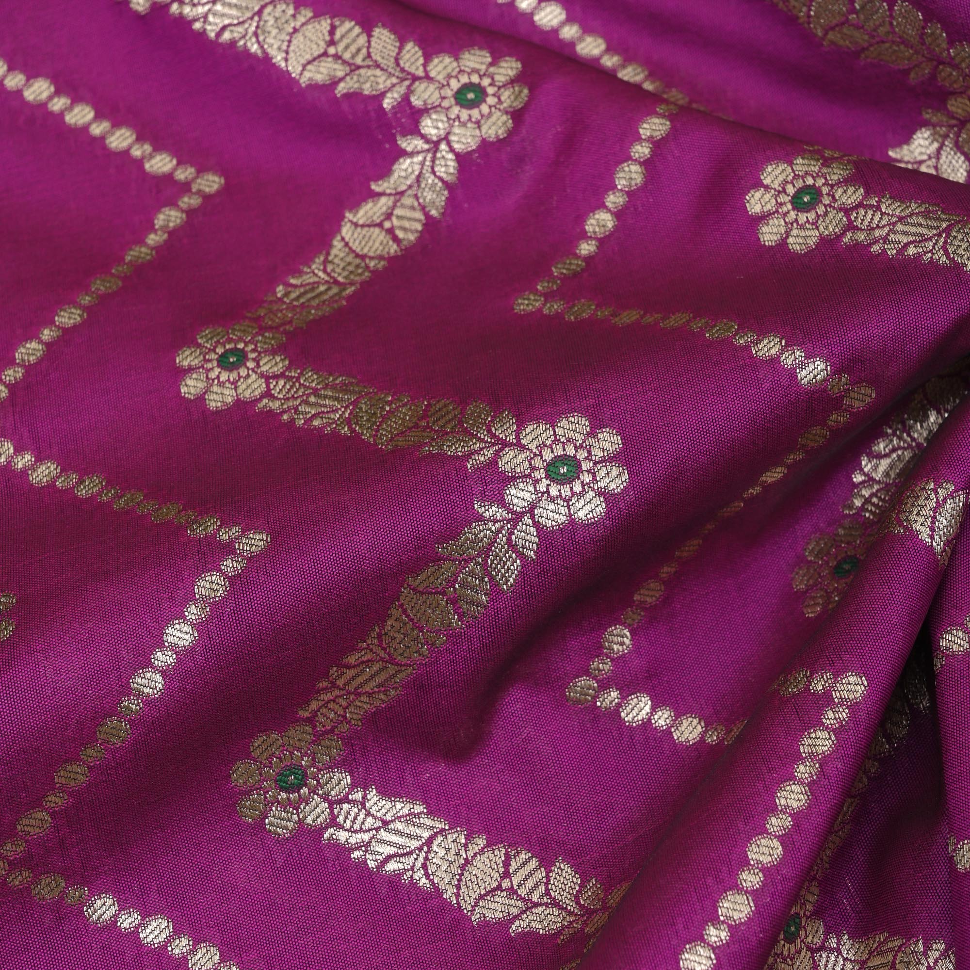 Byzantium Purple Meenakari Banarasi Fabric With Chevron Pattern