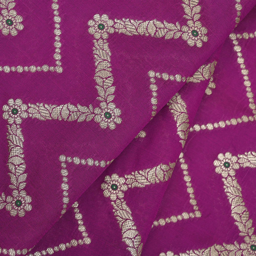 Byzantium Purple Meenakari Banarasi Fabric With Chevron Pattern