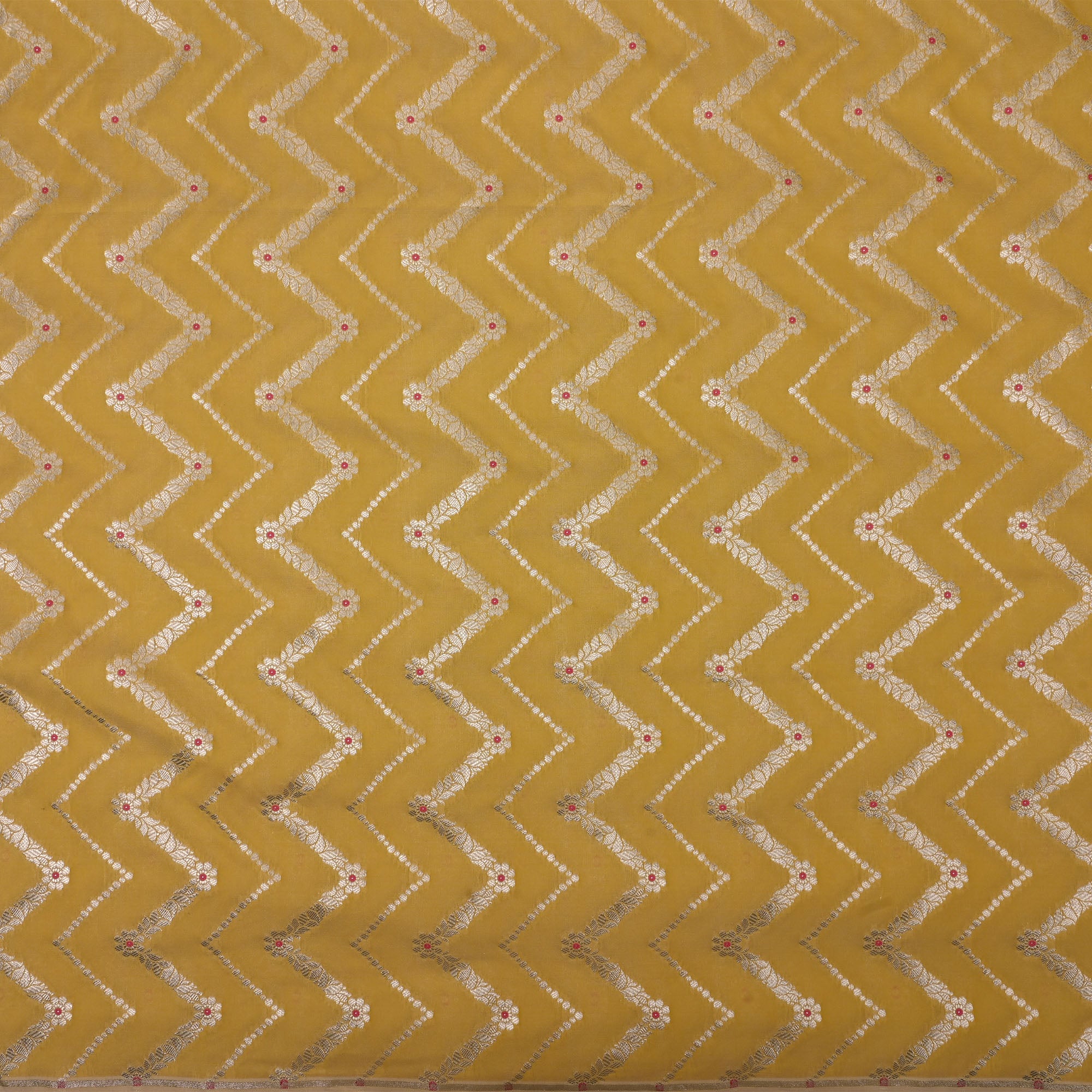 Sulphur Green Meenakari Banarasi Fabric With Chevron Pattern