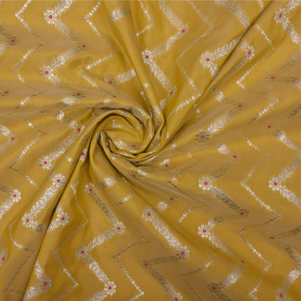 Sulphur Green Meenakari Banarasi Fabric With Chevron Pattern