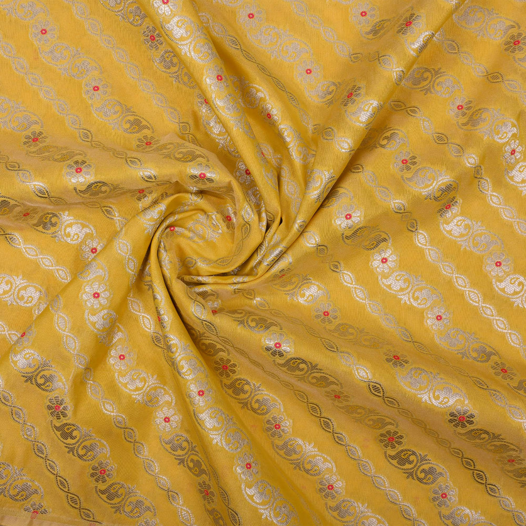 Sunflower Yellow Floral Meenakari Banarasi Fabric