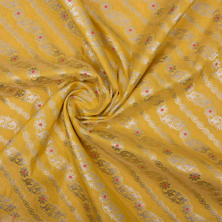 Sunflower Yellow Floral Meenakari Banarasi Fabric