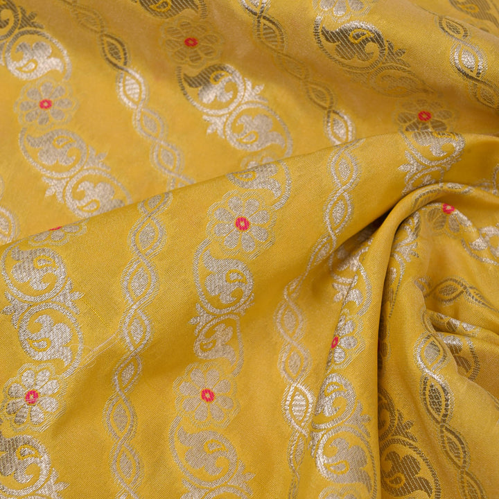 Sunflower Yellow Floral Meenakari Banarasi Fabric