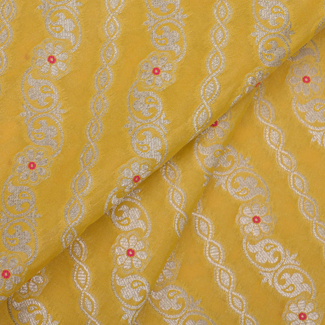 Sunflower Yellow Floral Meenakari Banarasi Fabric