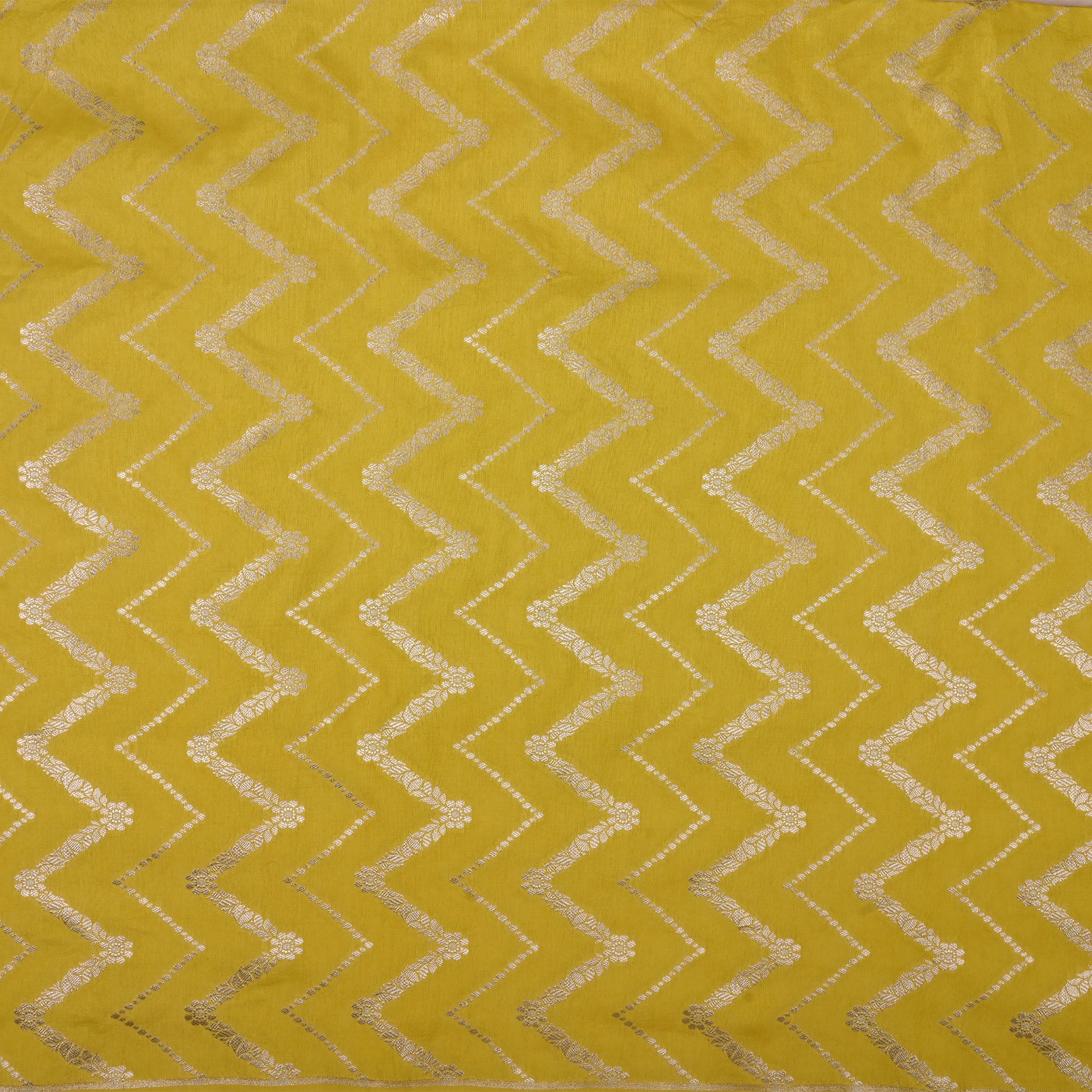 Yellow Green Banarasi Fabric With Chevron Pattern