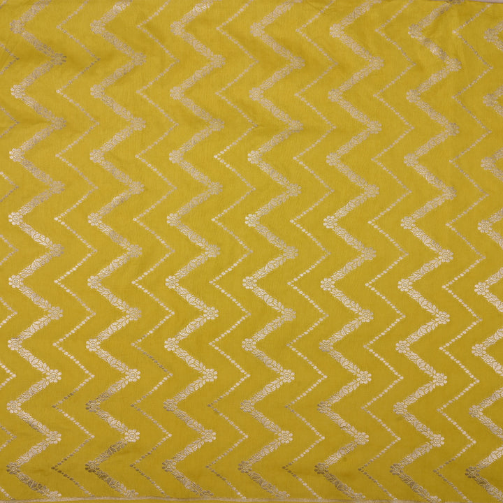 Yellow Green Banarasi Fabric With Chevron Pattern