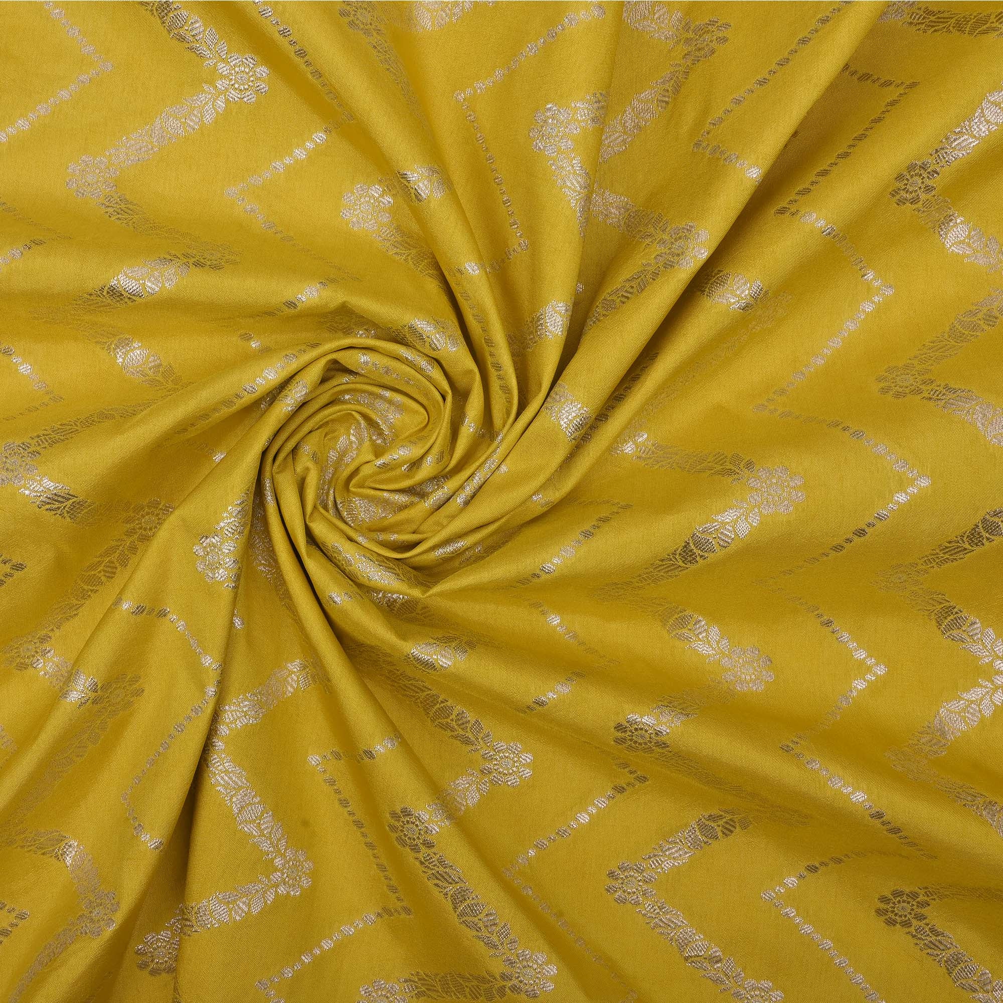 Yellow Green Banarasi Fabric With Chevron Pattern