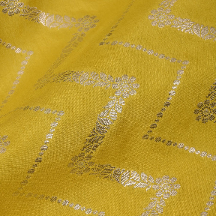 Yellow Green Banarasi Fabric With Chevron Pattern