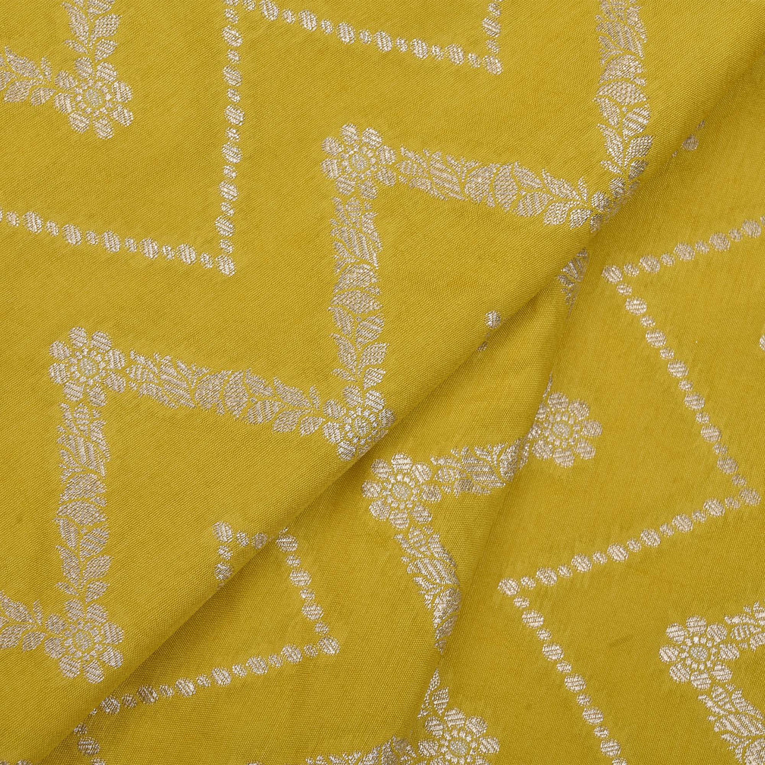 Yellow Green Banarasi Fabric With Chevron Pattern