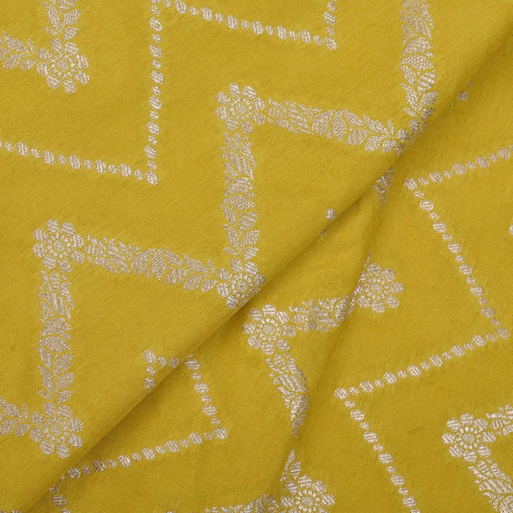 Yellow Green Banarasi Fabric With Chevron Pattern