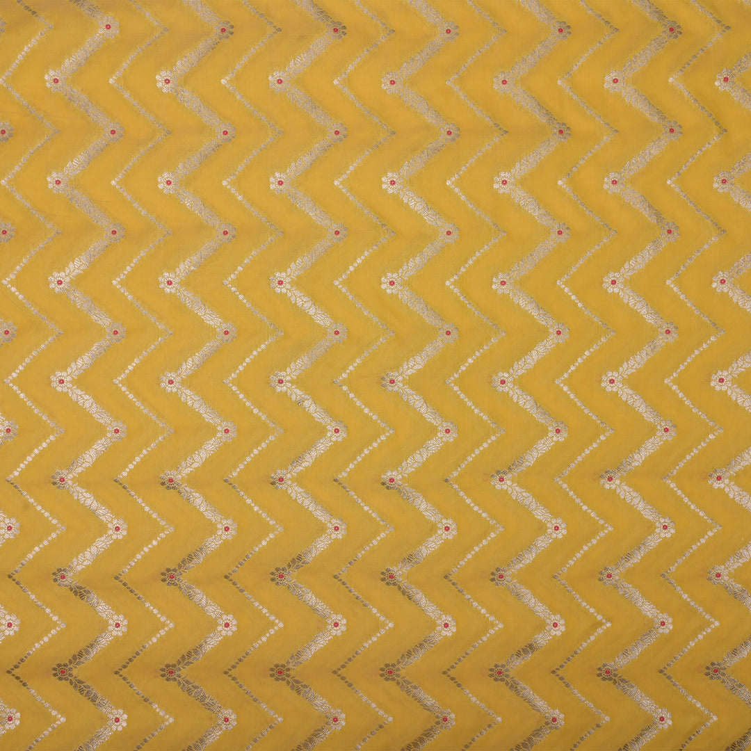 Sunflower Yellow Meenakari Banarasi Fabric With Chevron Pattern