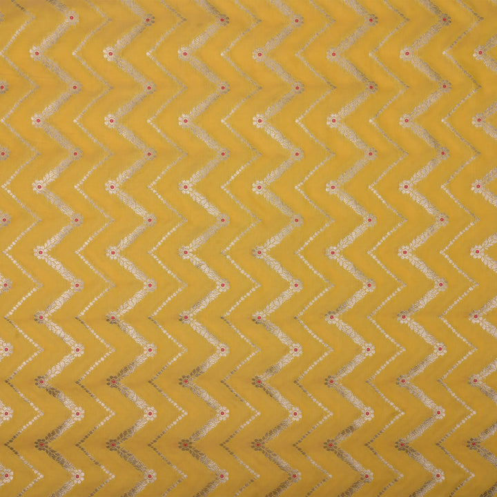 Sunflower Yellow Meenakari Banarasi Fabric With Chevron Pattern