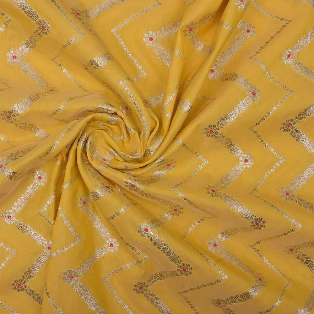 Sunflower Yellow Meenakari Banarasi Fabric With Chevron Pattern