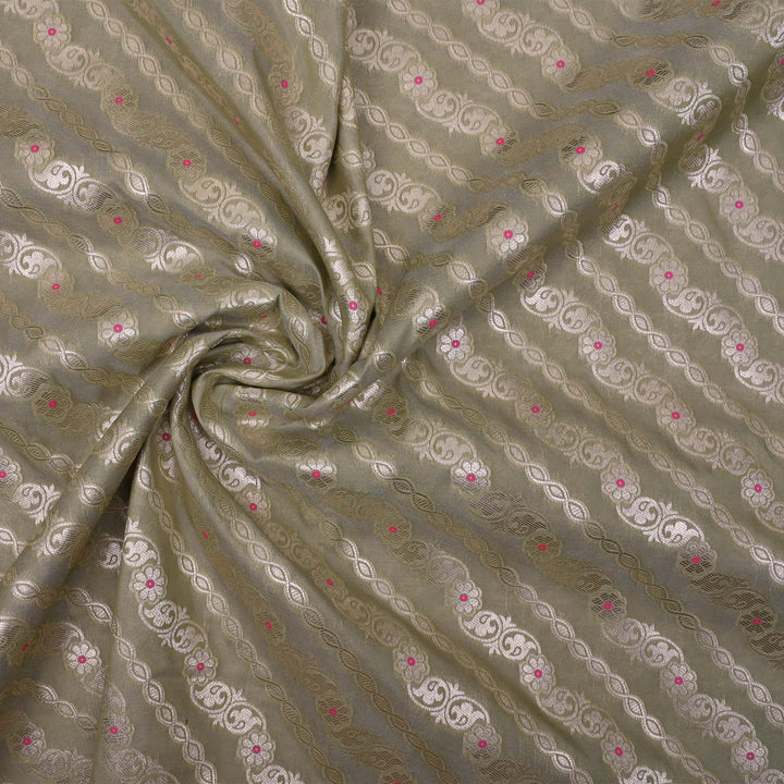 Olive Grey Floral Meenakari Banarasi Fabric