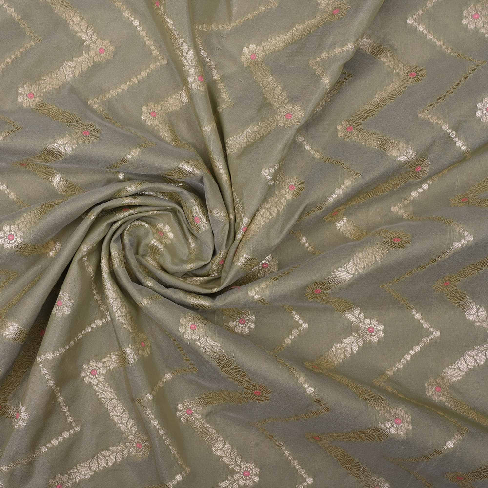 Laurel Green Meenakari Banarasi Fabric With Chevron Pattern