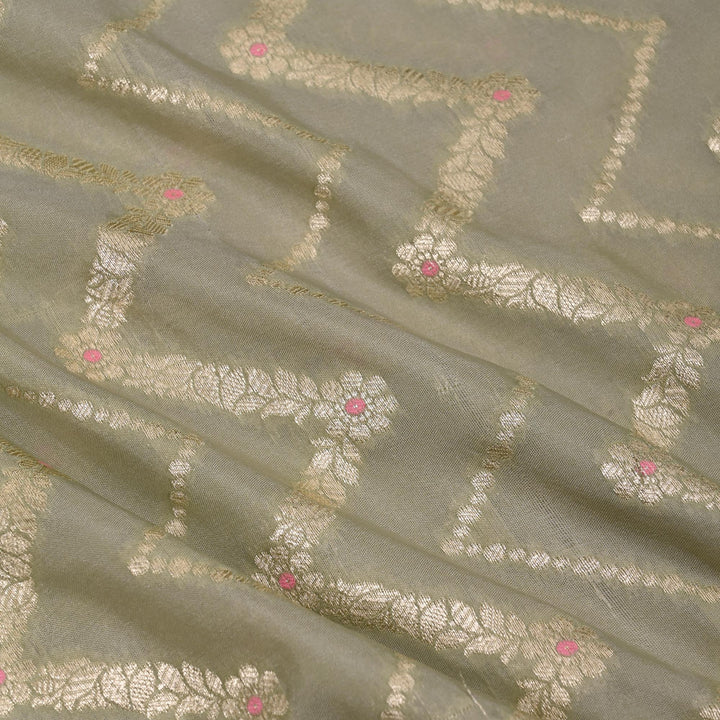 Laurel Green Meenakari Banarasi Fabric With Chevron Pattern