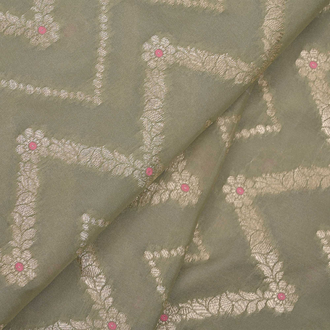 Laurel Green Meenakari Banarasi Fabric With Chevron Pattern