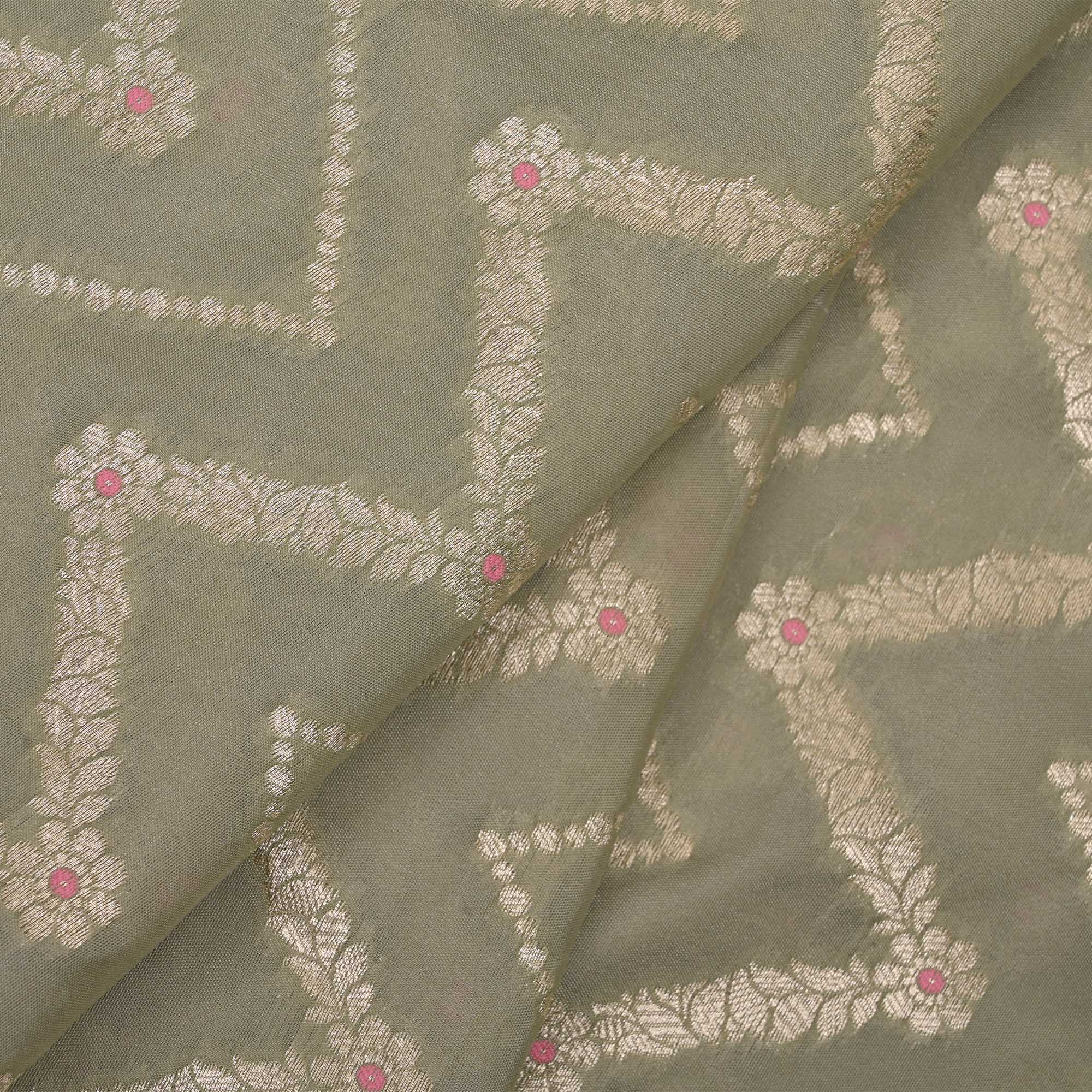 Laurel Green Meenakari Banarasi Fabric With Chevron Pattern