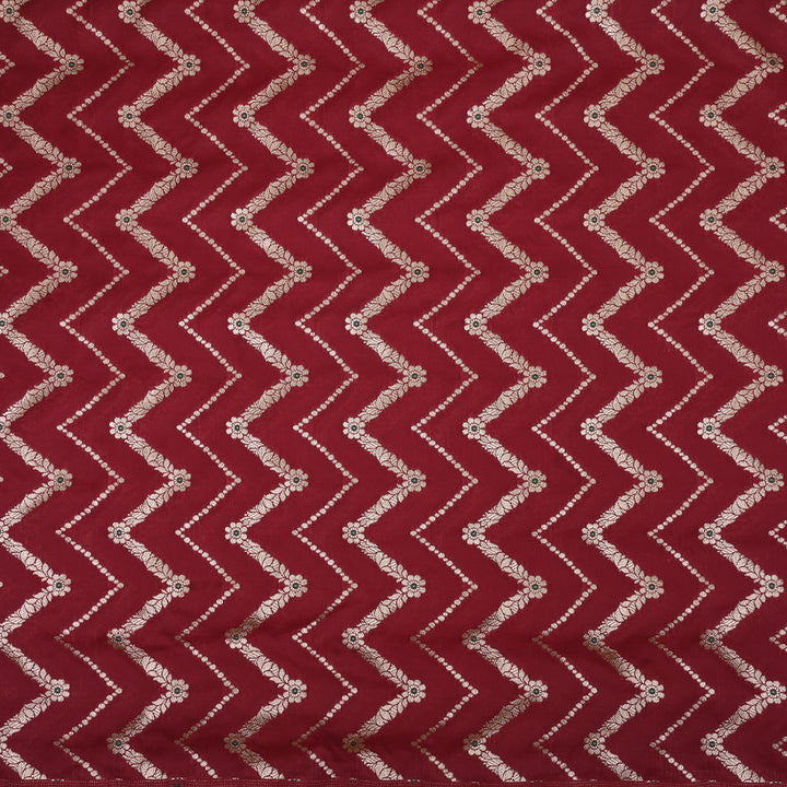 Classic Maroon Meenakari Banarasi Fabric With Chevron Pattern