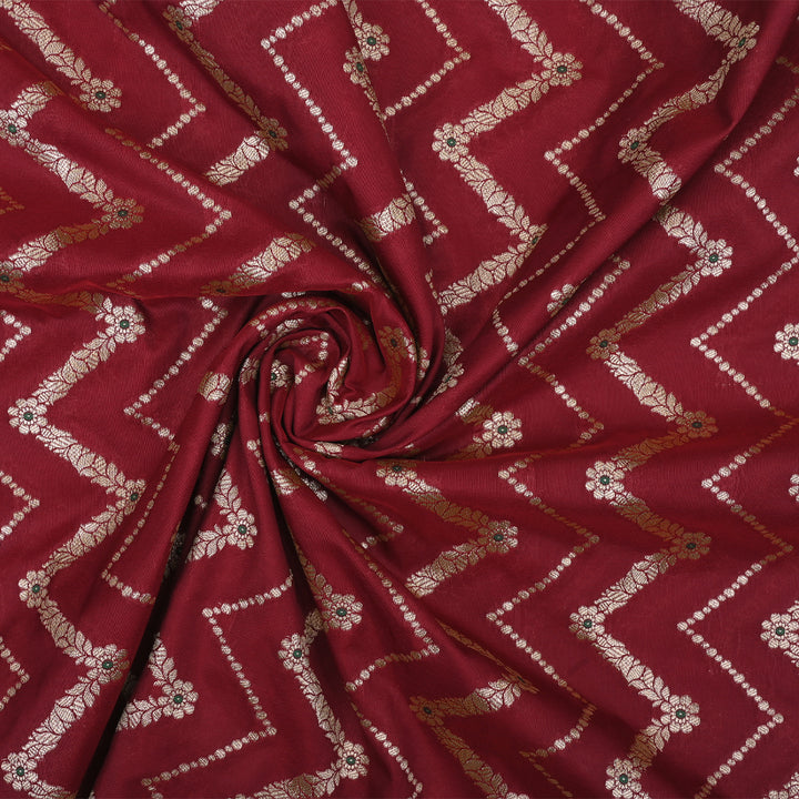 Classic Maroon Meenakari Banarasi Fabric With Chevron Pattern