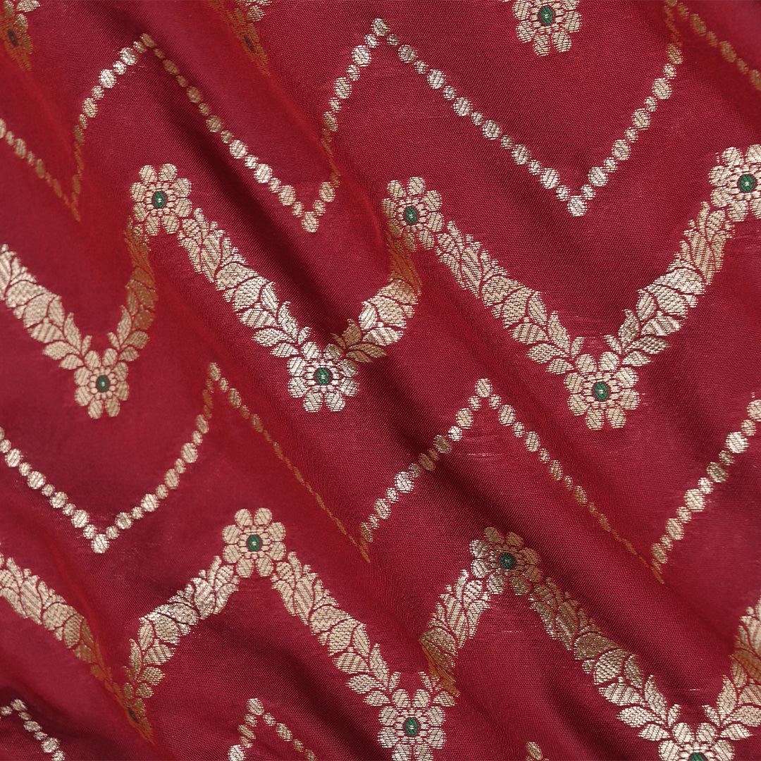 Classic Maroon Meenakari Banarasi Fabric With Chevron Pattern