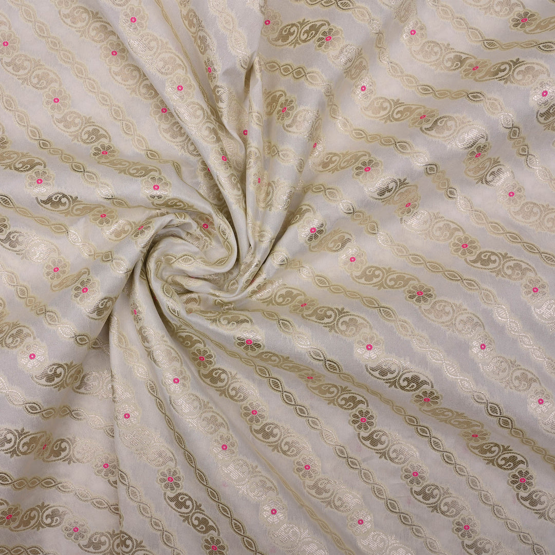 Ivory White Floral Meenakari Banarasi Fabric