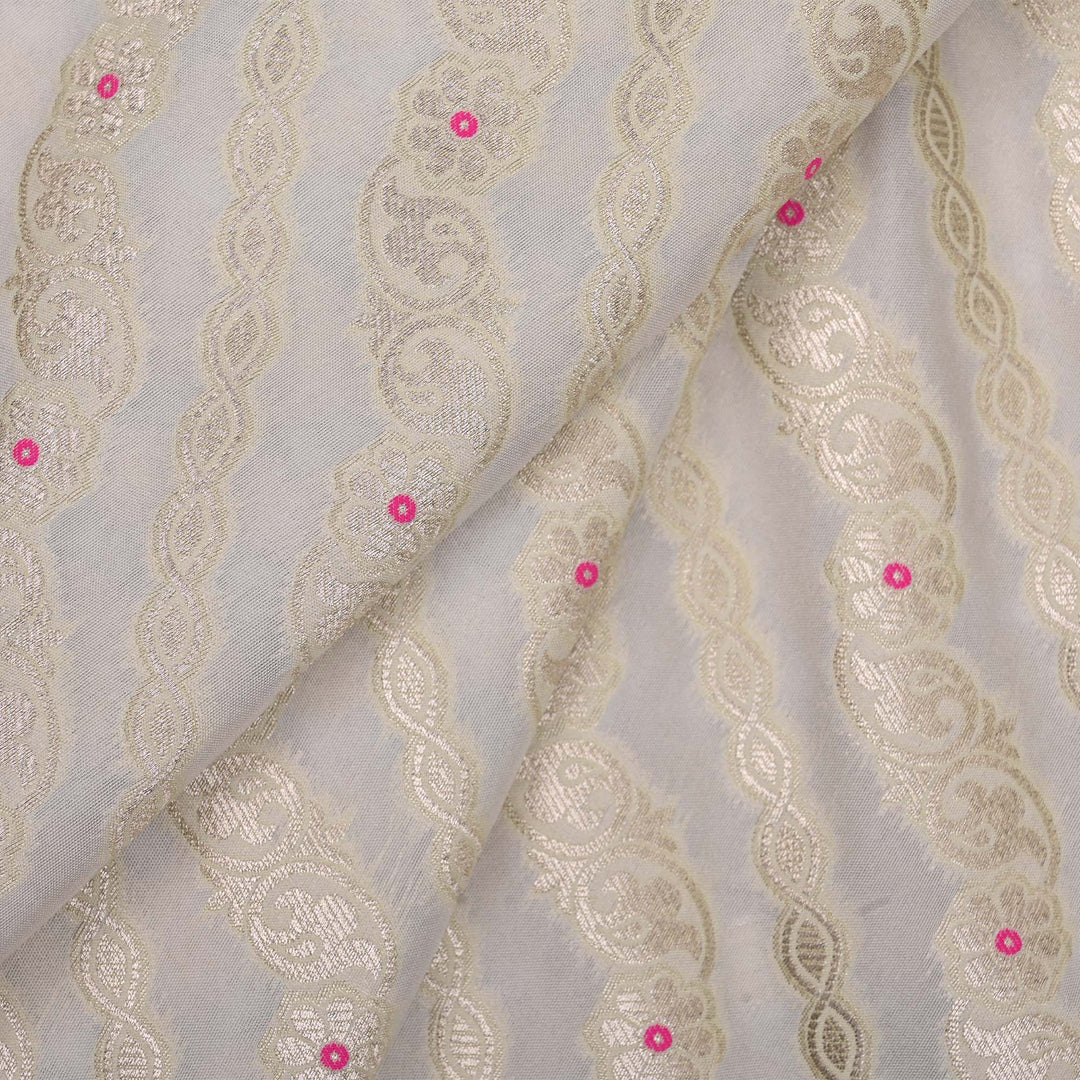 Ivory White Floral Meenakari Banarasi Fabric