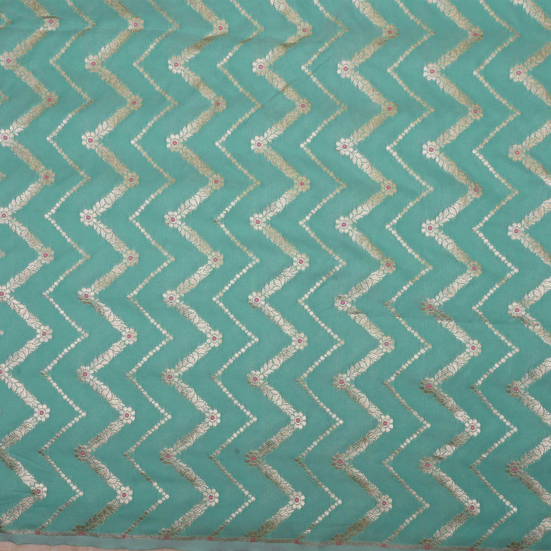 Light Turquoise Meenakari Banarasi Fabric With Chevron Pattern