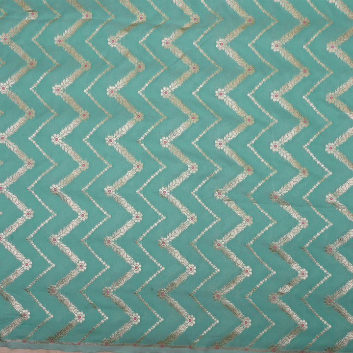 Light Turquoise Meenakari Banarasi Fabric With Chevron Pattern