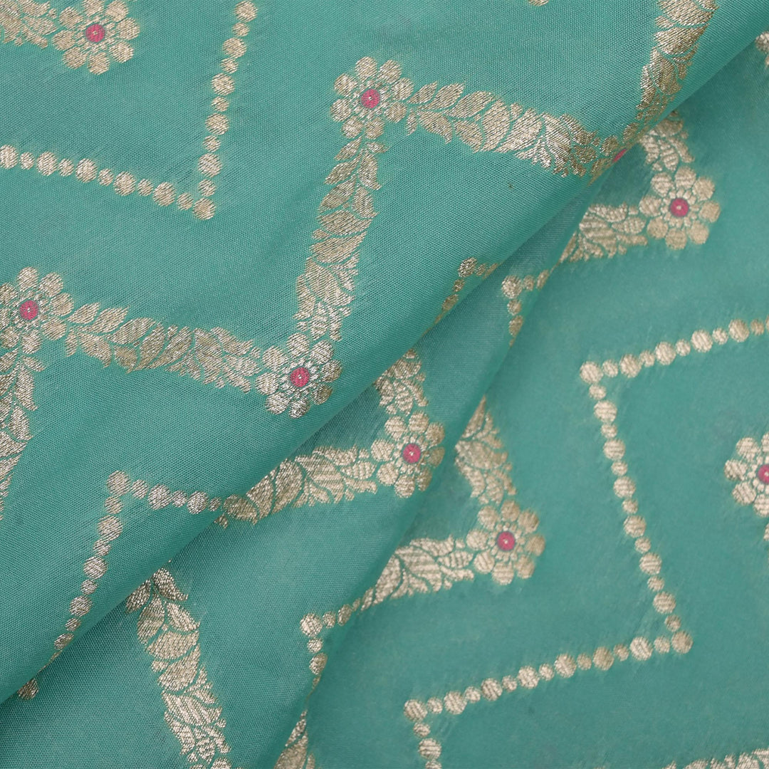 Light Turquoise Meenakari Banarasi Fabric With Chevron Pattern