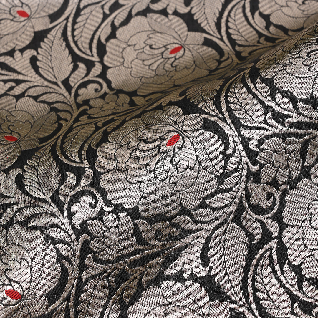 Dark Black Meenakari Banarasi Fabric