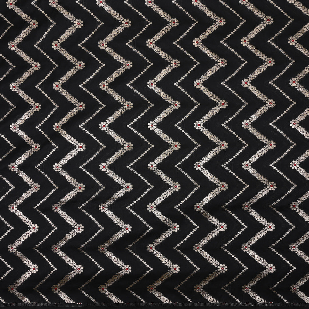 Rich Black Meenakari Banarasi Fabric With Chevron Pattern