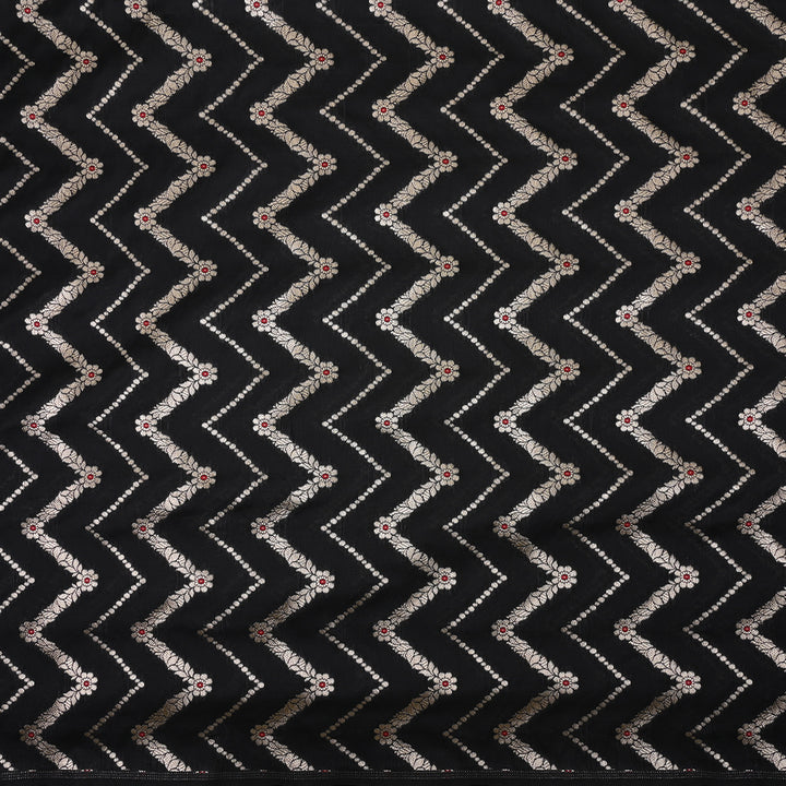 Rich Black Meenakari Banarasi Fabric With Chevron Pattern