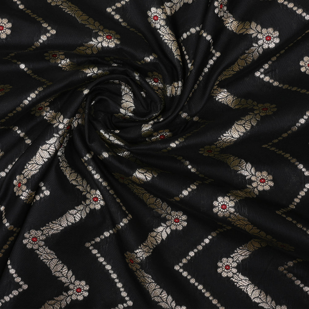 Rich Black Meenakari Banarasi Fabric With Chevron Pattern