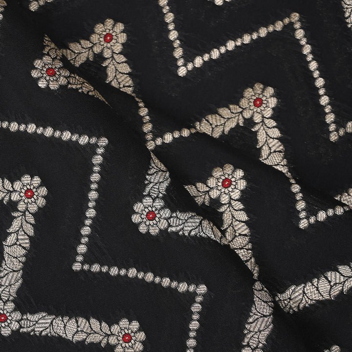 Rich Black Meenakari Banarasi Fabric With Chevron Pattern